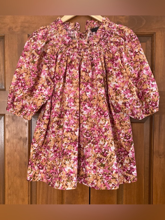 J. Crew Tops - J. Crew Pink and Tan Floral Smocked Yoke puff sleeves Blouse top women’s medium